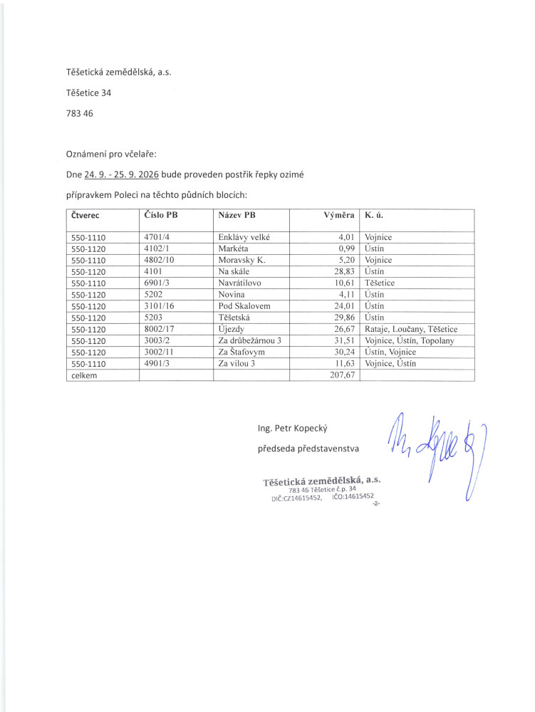 Postřik řepky ozimé 24-25.9.2026 